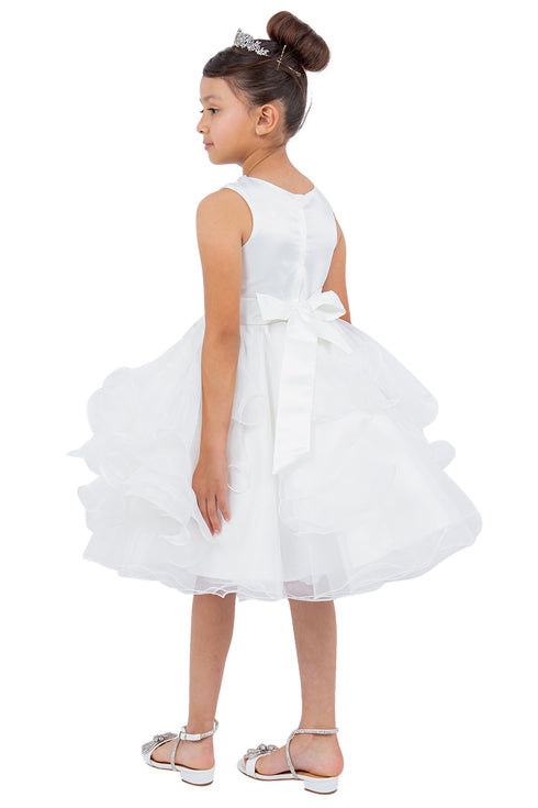 Girls Sparkling Sequin Lace Top Over Laid Tulle Skirt Flower Girl Dress 2-12